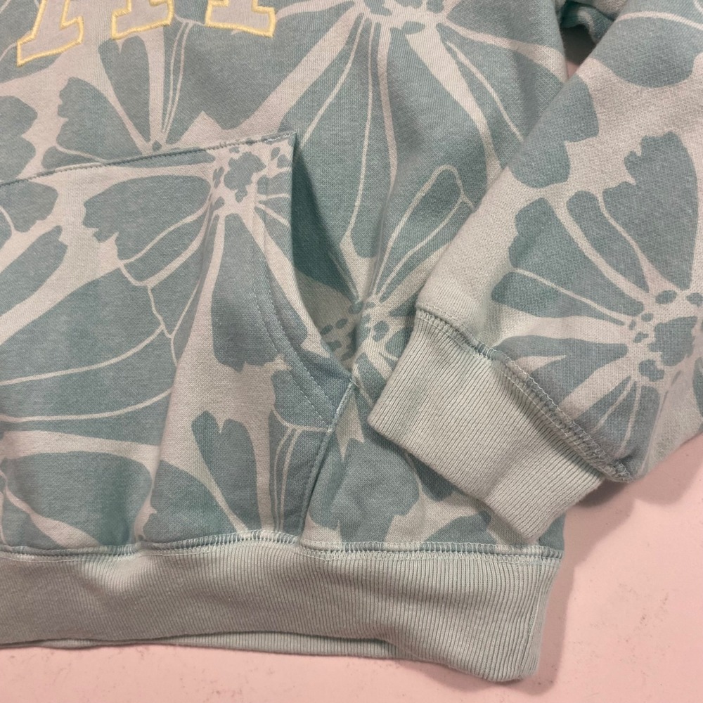 GAP Kid Vintage Relaxed Floral Logo Hoodie XL(12) Green Fleece Pullover Tropical - Picture 5 of 9